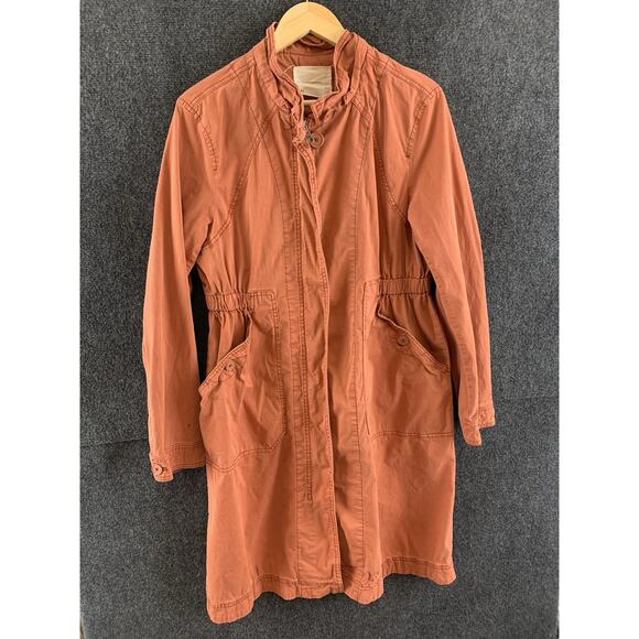 Anthropologie Longline Anorak Parka Cargo Jacket Coat M Rust Hooded Coat - Picture 2 of 16
